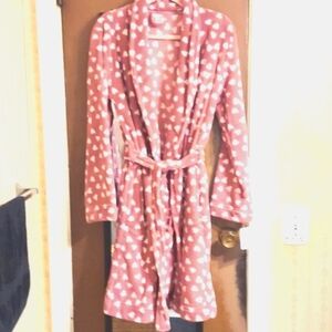 CALVIN klein Sleepwear Plush Soft Belted Robe Burgundy Heart Sz XXS Nwt